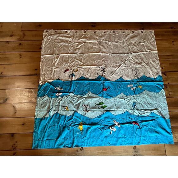 Pottery Barn Kids Dr Seuss One Fish 2 Fish Red Fish Blue Shower Curtain(Retired - Picture 1 of 4